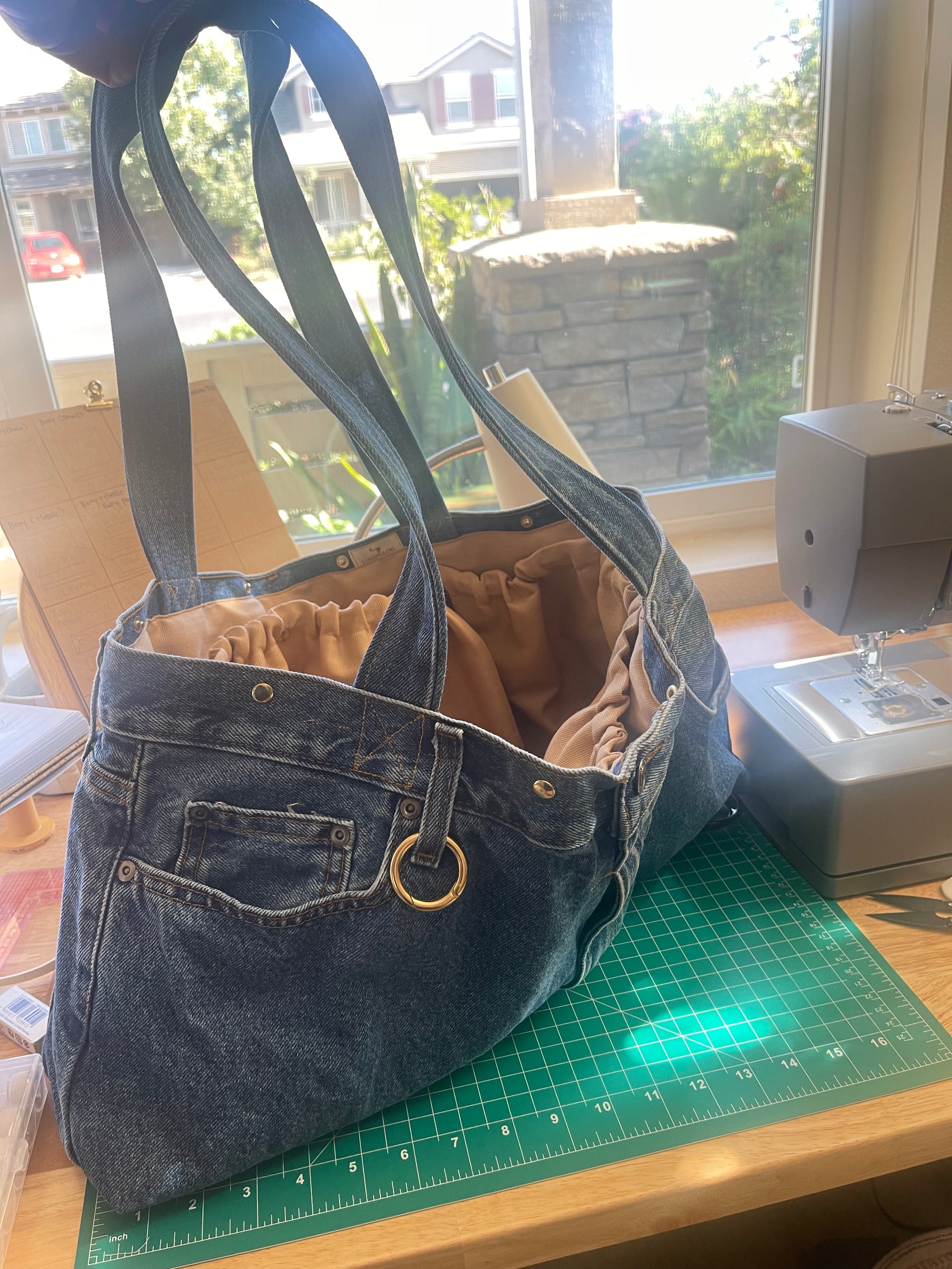Upcycled Large Short Tote Bag - Blue Jean