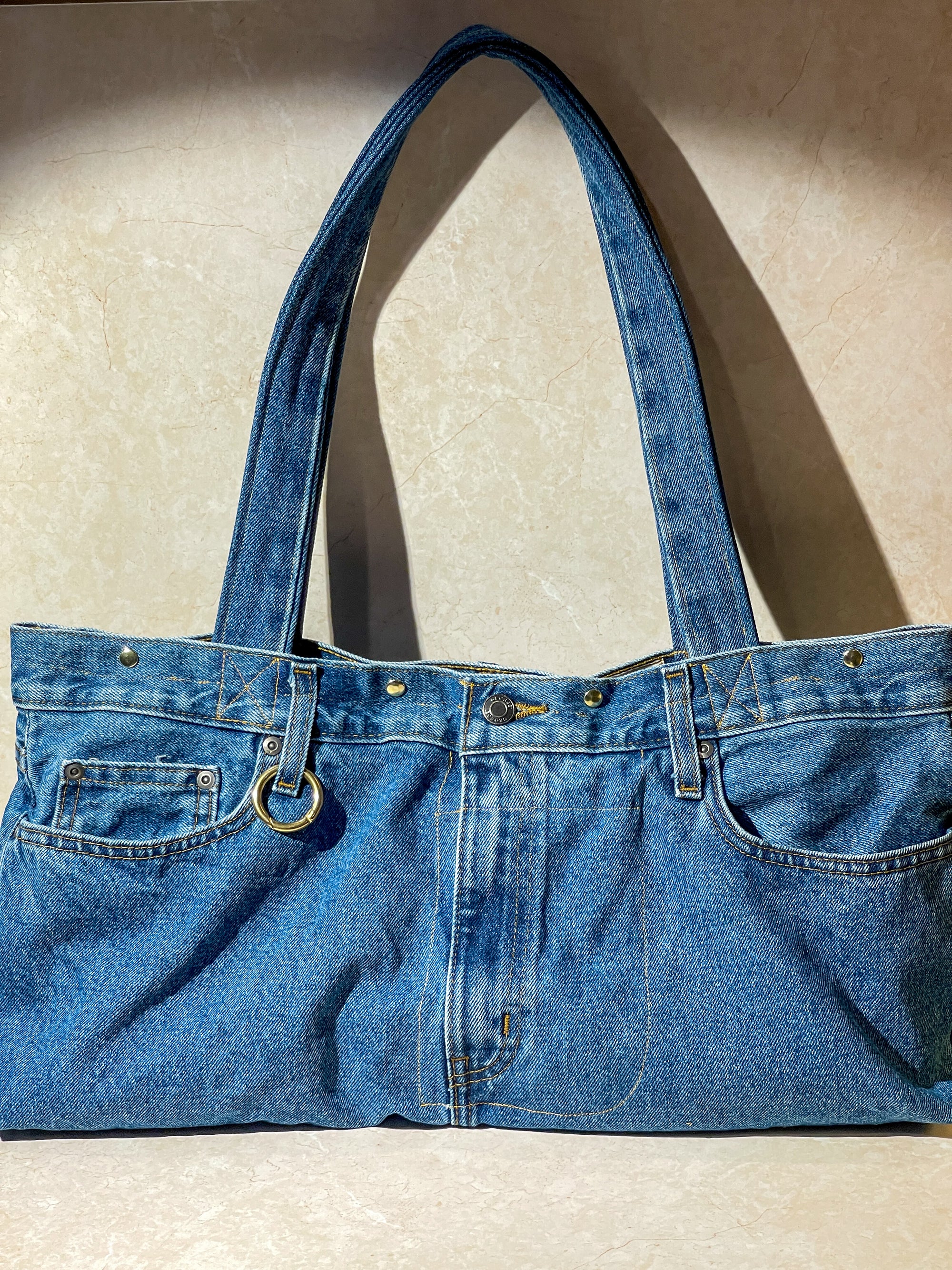 Upcycled Large Short Tote Bag - Blue Jean