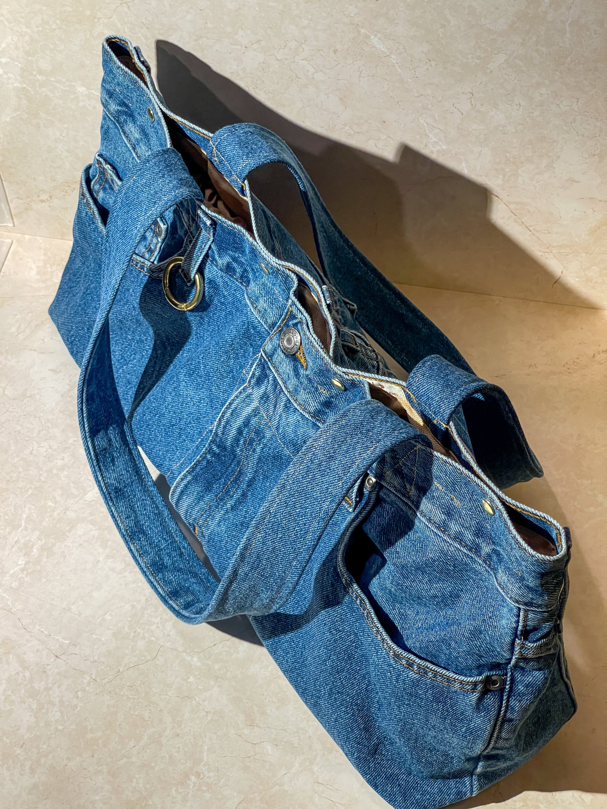 Upcycled Large Short Tote Bag - Blue Jean