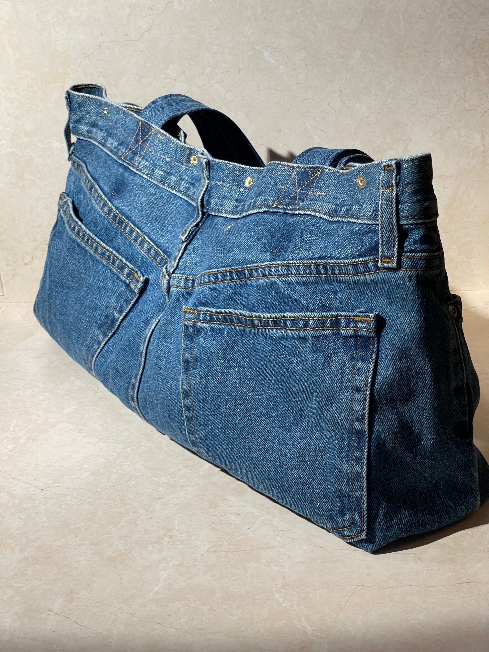 Upcycled Large Short Tote Bag - Blue Jean