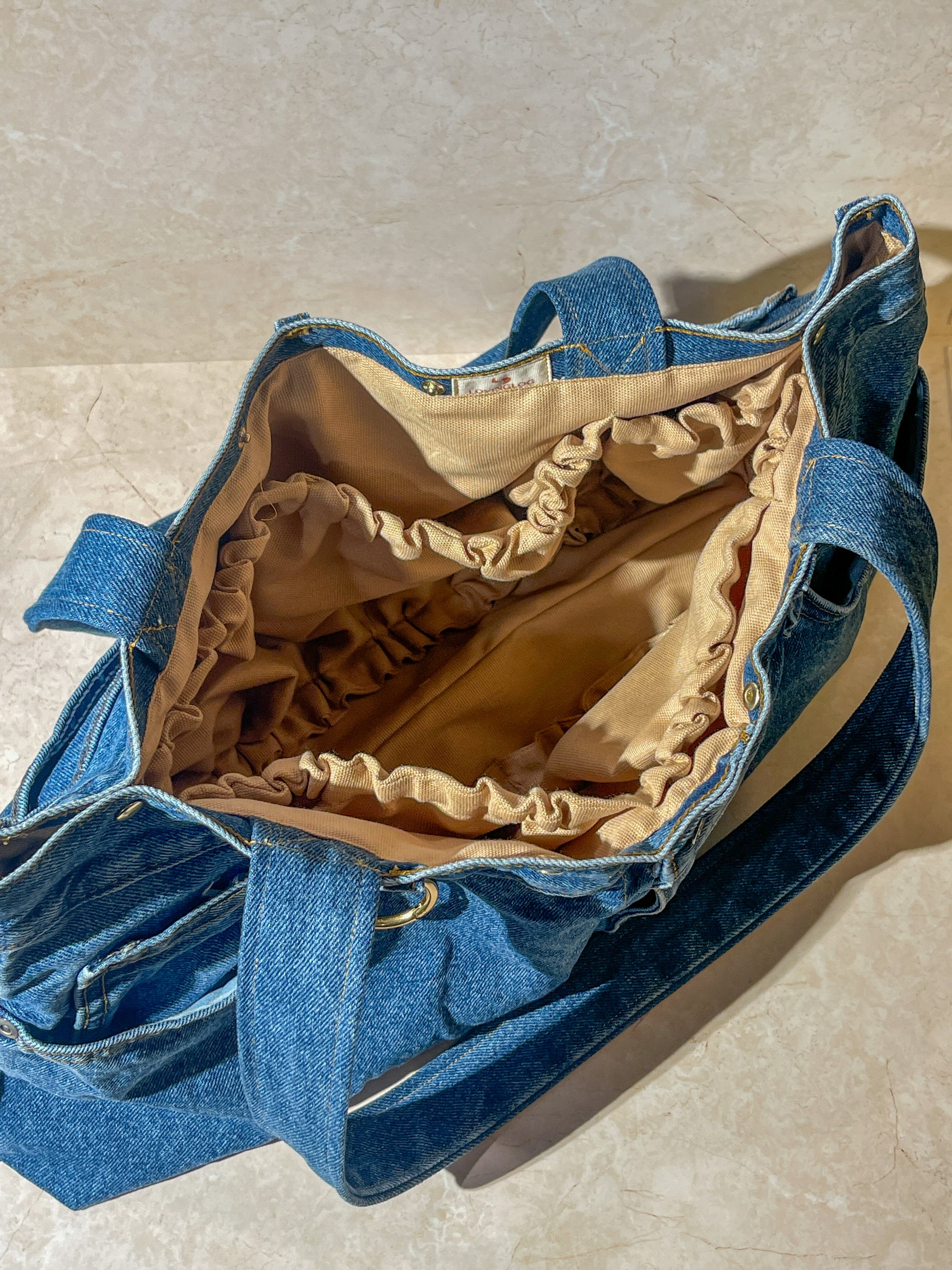Upcycled Large Short Tote Bag - Blue Jean