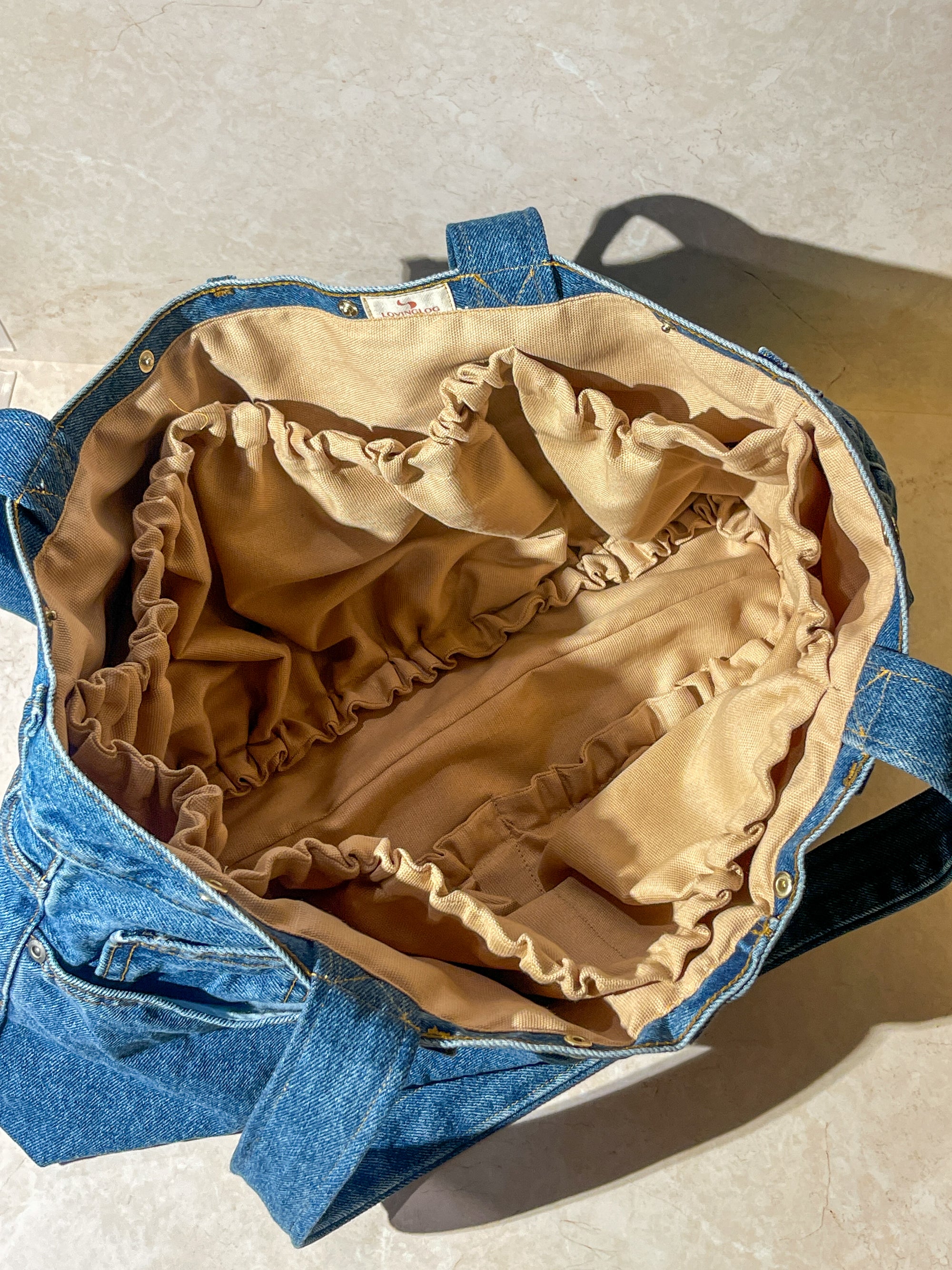 Upcycled Large Short Tote Bag - Blue Jean