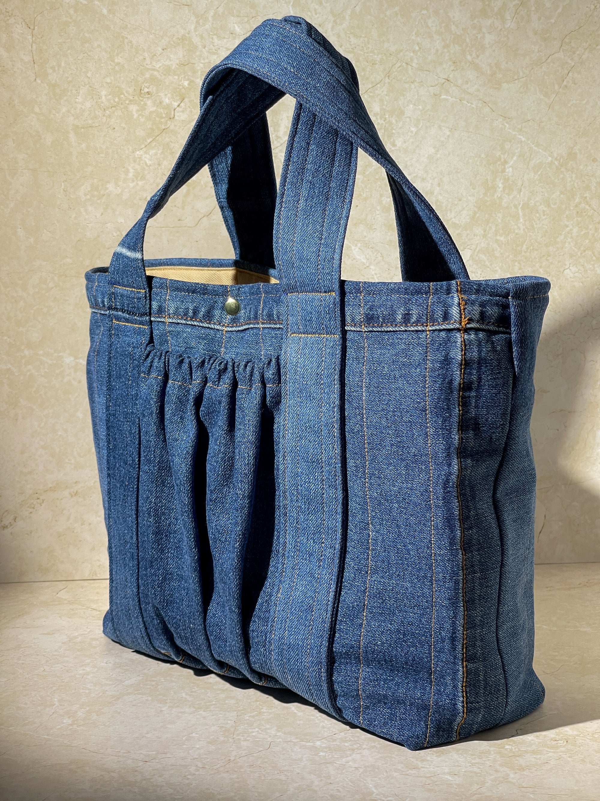 Medium Quilted Tote Bag  - Upcycled Blue Denim