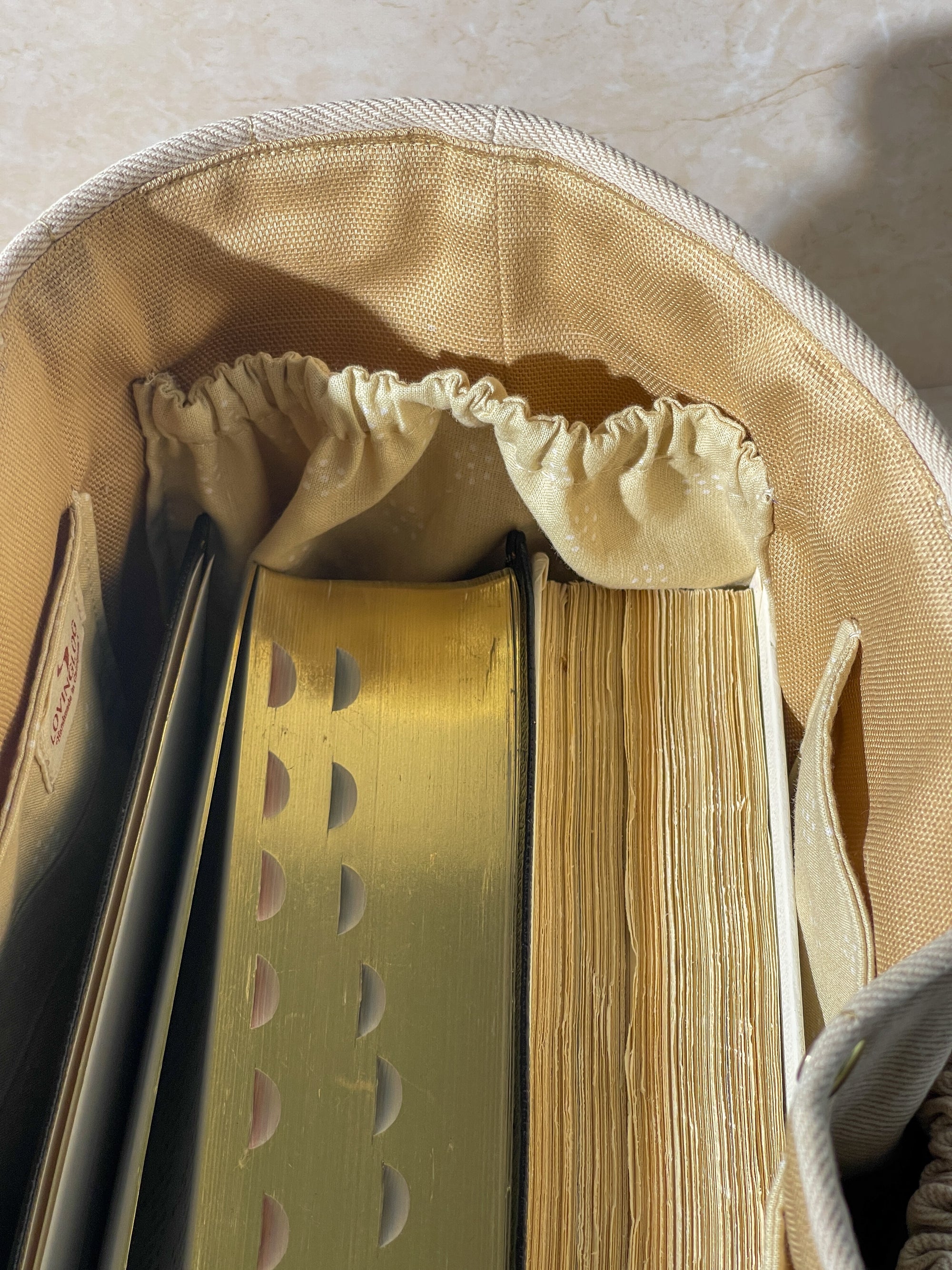 Medium Quilted Tote Bag - Upcycled Beige Denim