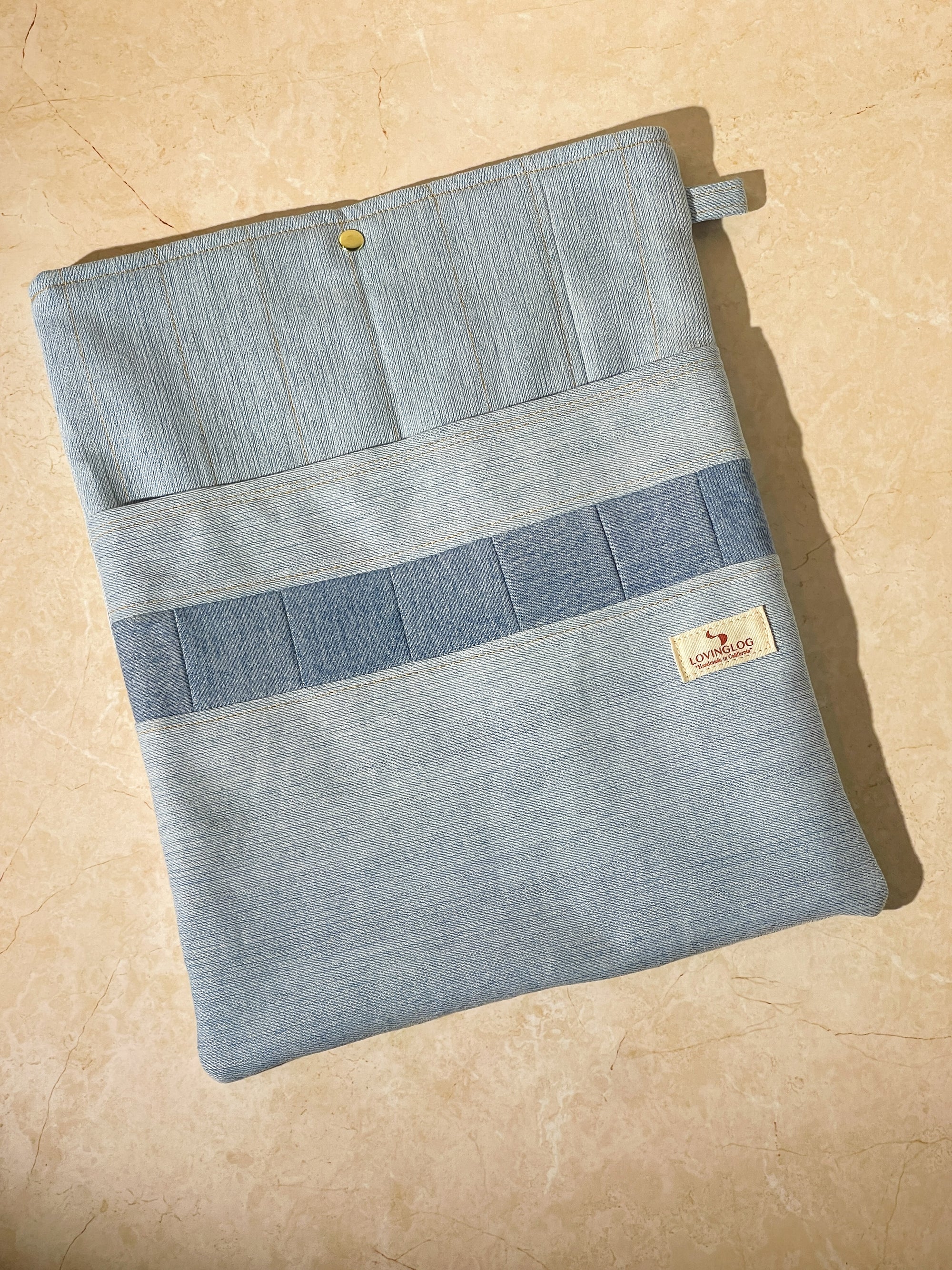 Upcycled Large Book Sleeve - Light Blue Denim (1)
