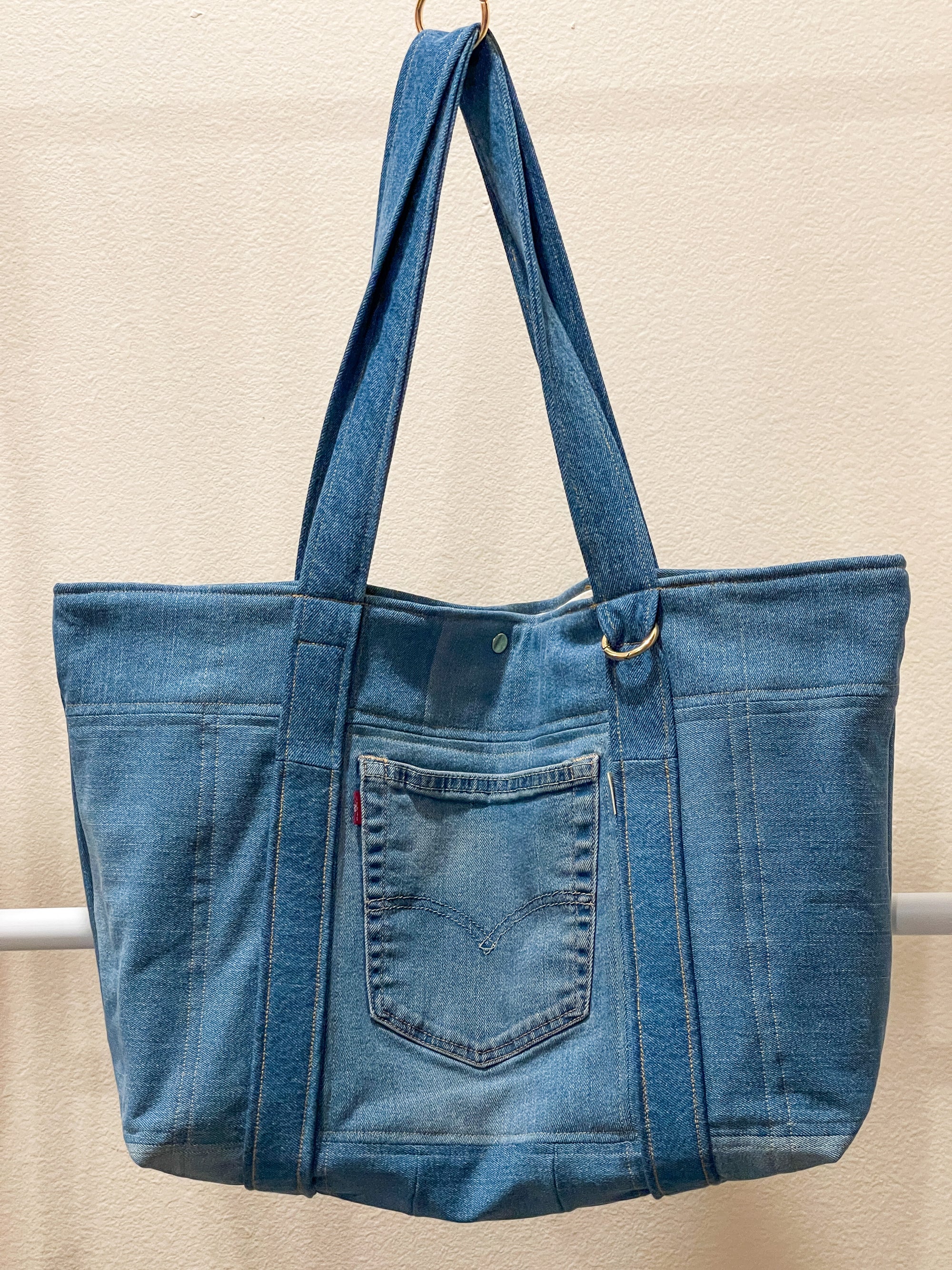 Upcycled Large Quilted Tote Bag - Blue Denim