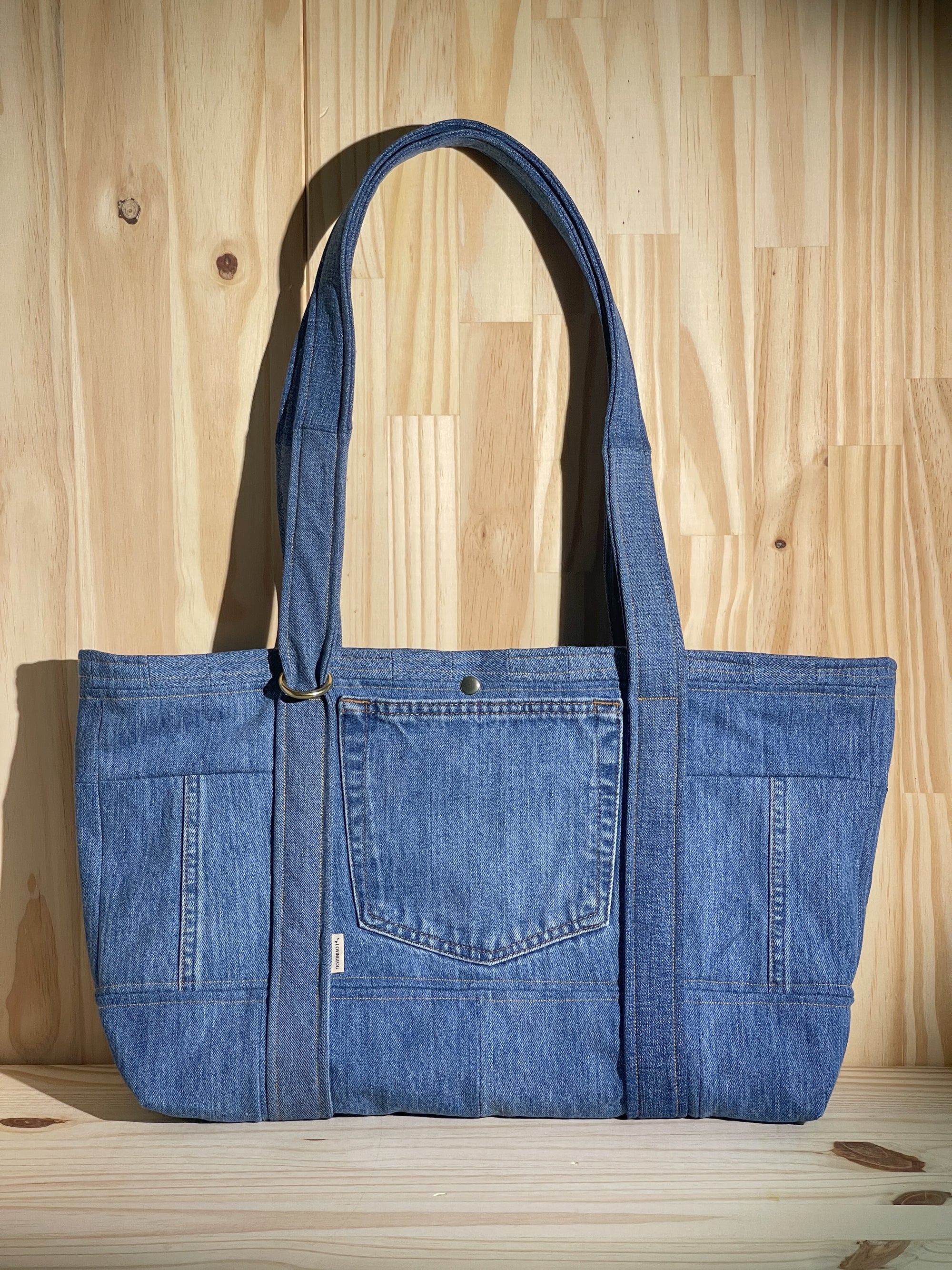 Upcycled Large Quilted Tote Bag - Blue Denim