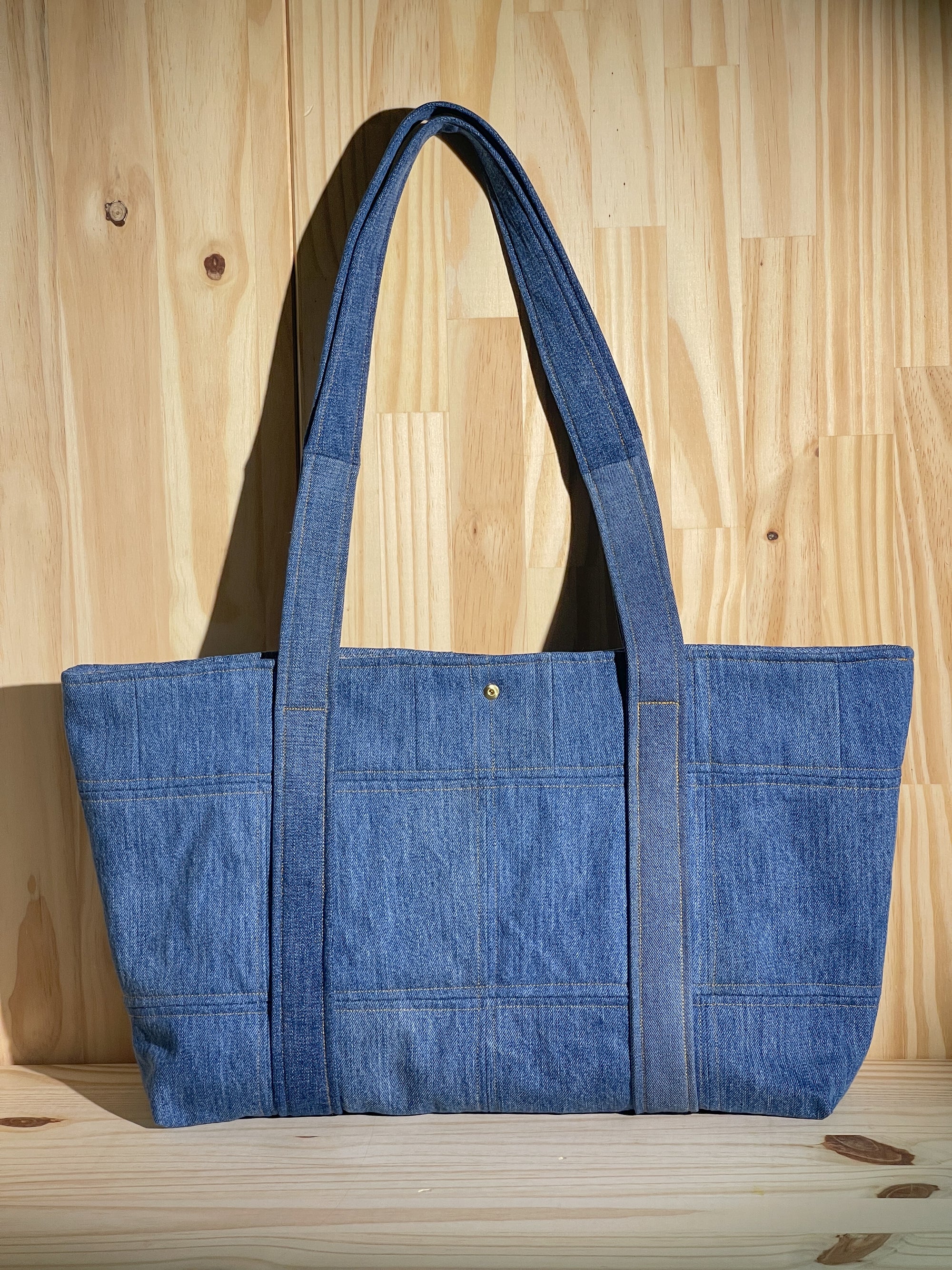 Upcycled Large Quilted Tote Bag - Blue Denim