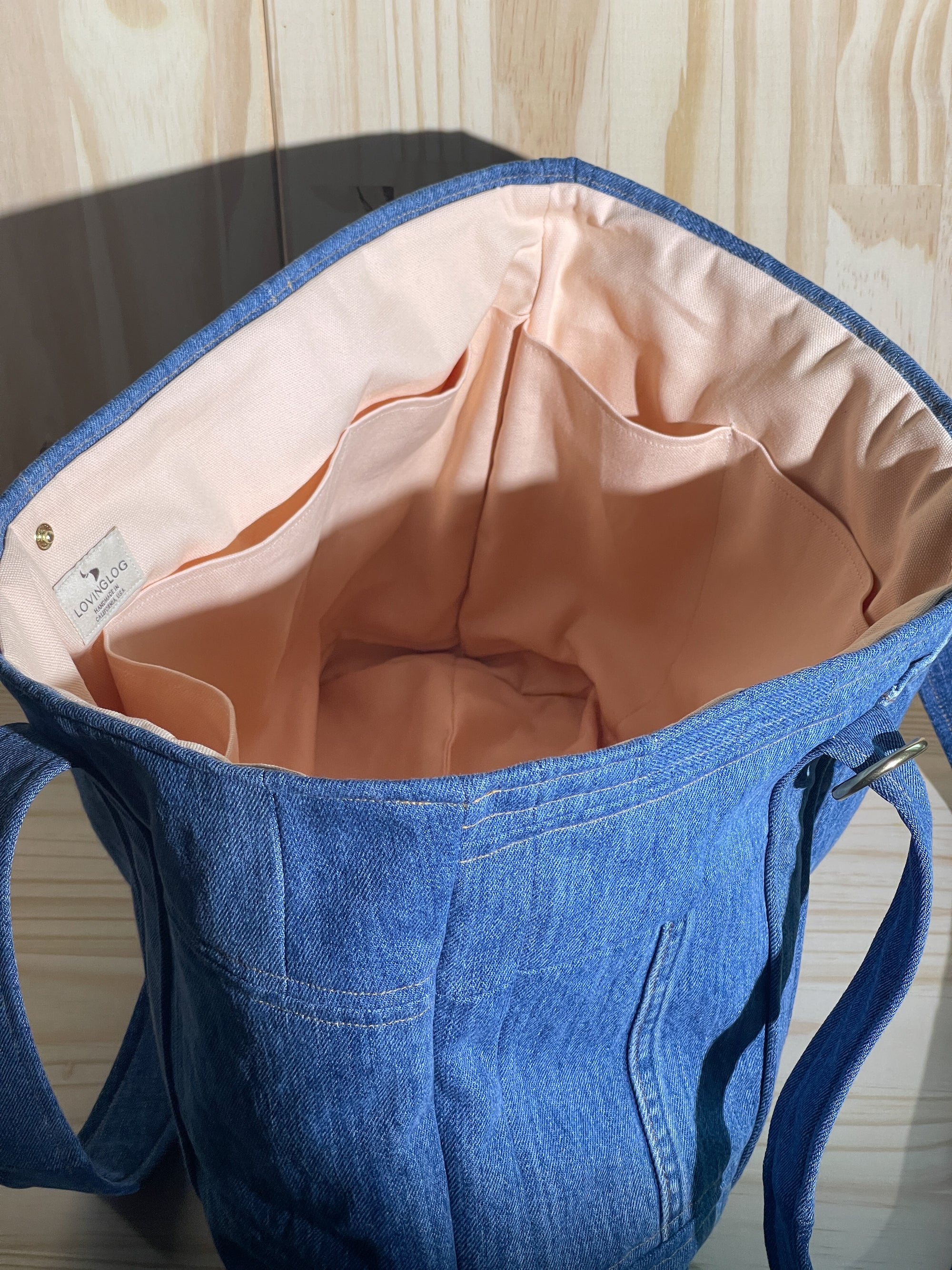 Upcycled Large Quilted Tote Bag - Blue Denim