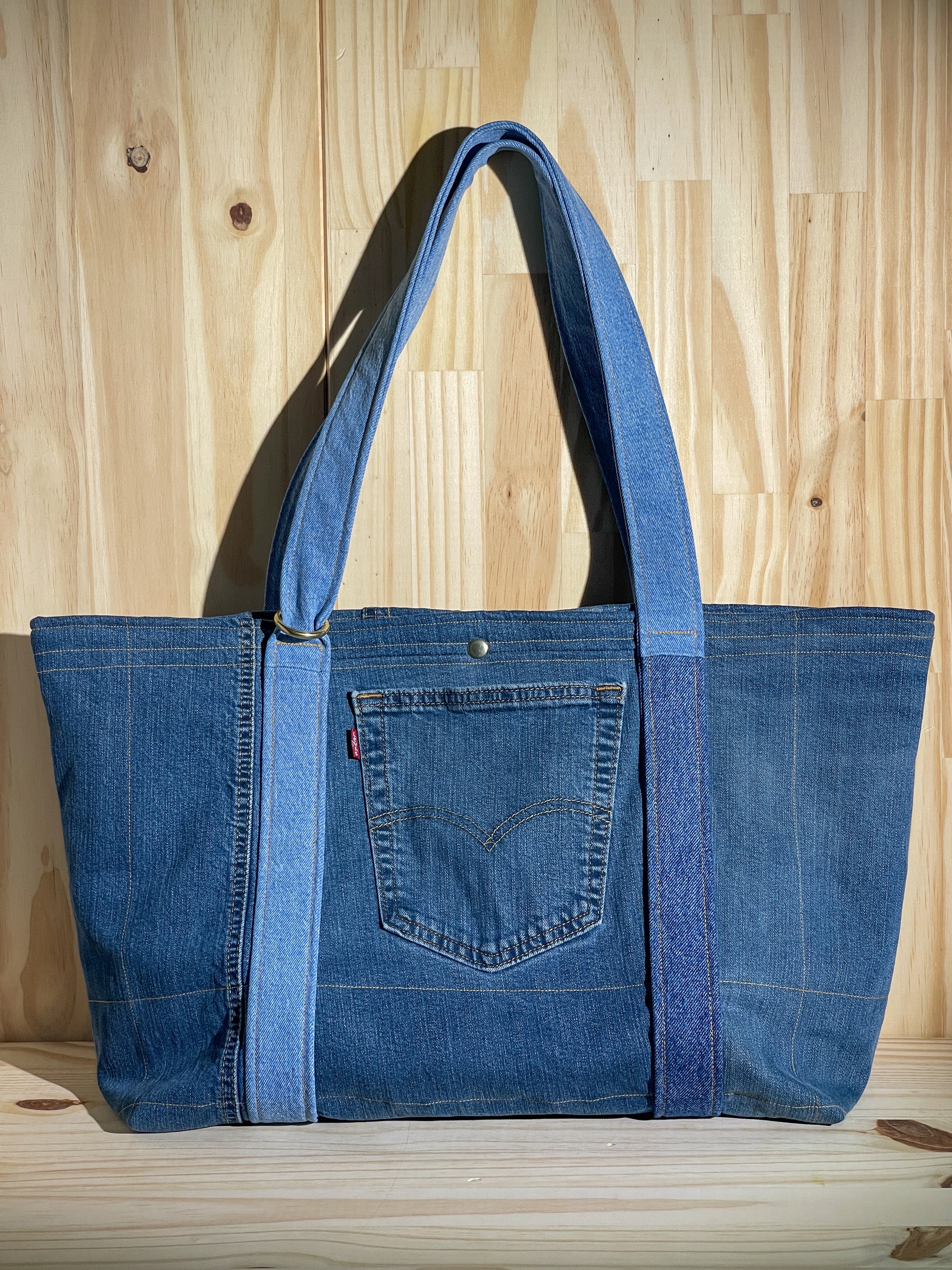 Upcycled Large Quilted Tote Bag - Blue Denim