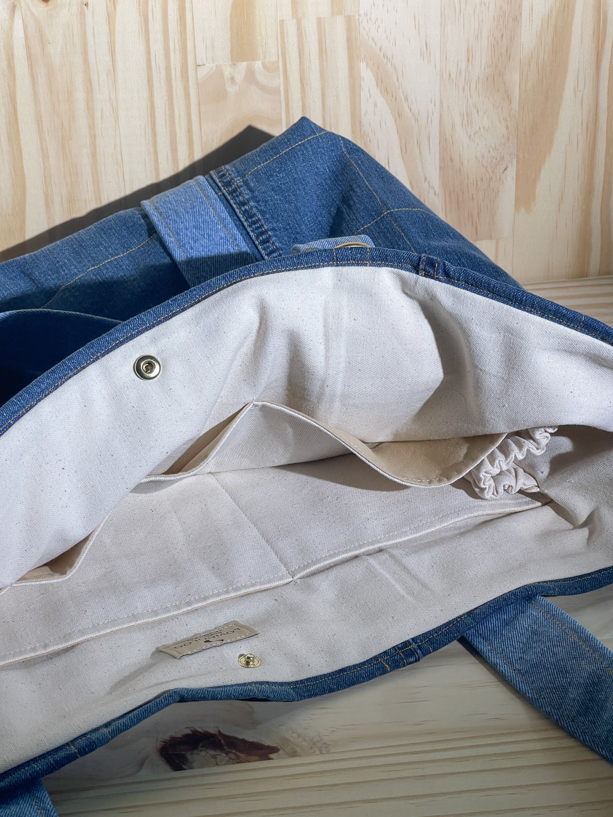 Upcycled Large Quilted Tote Bag - Blue Denim