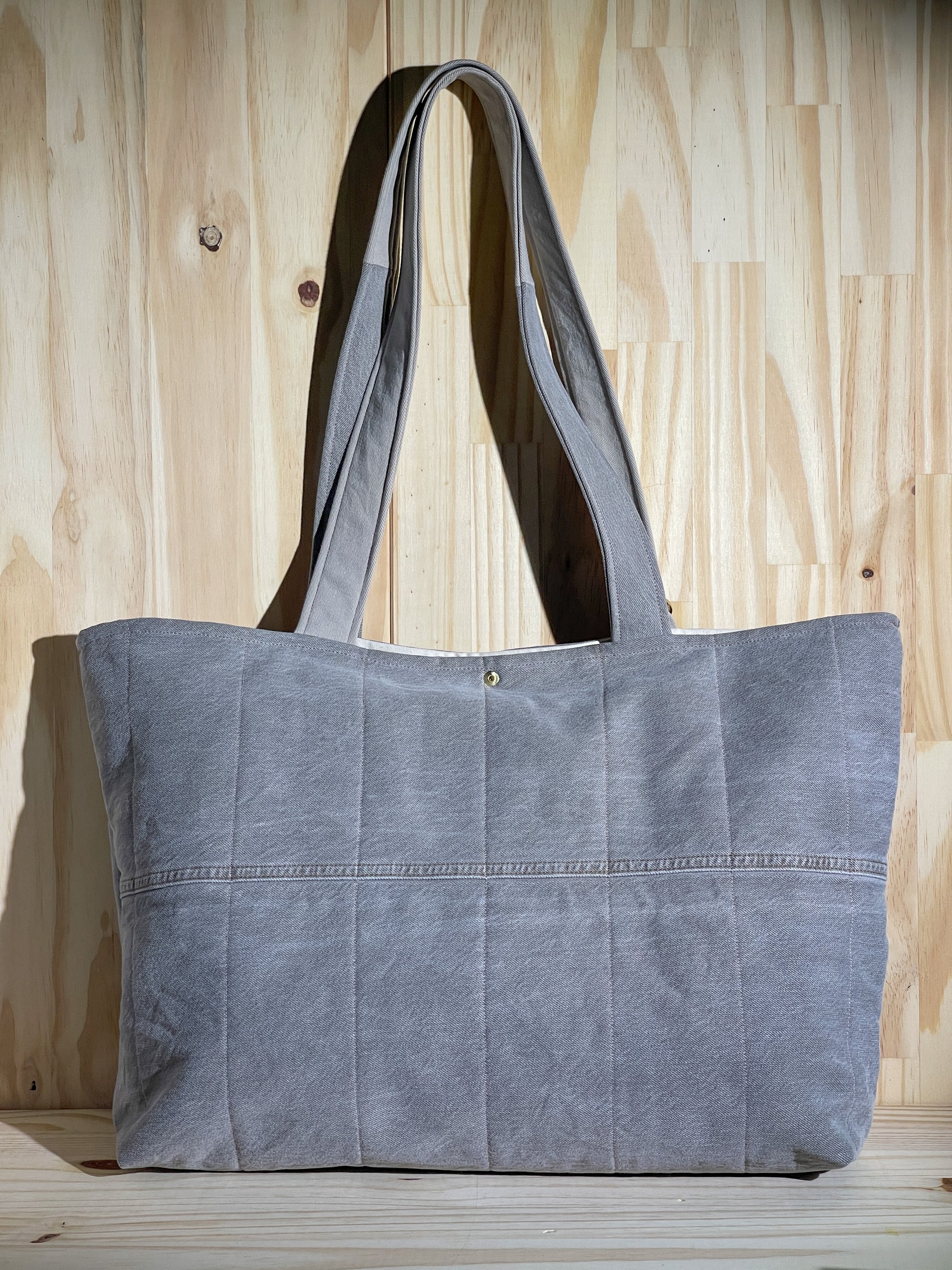 Upcycled Large Quilted Tote Bag - Khaki Denim