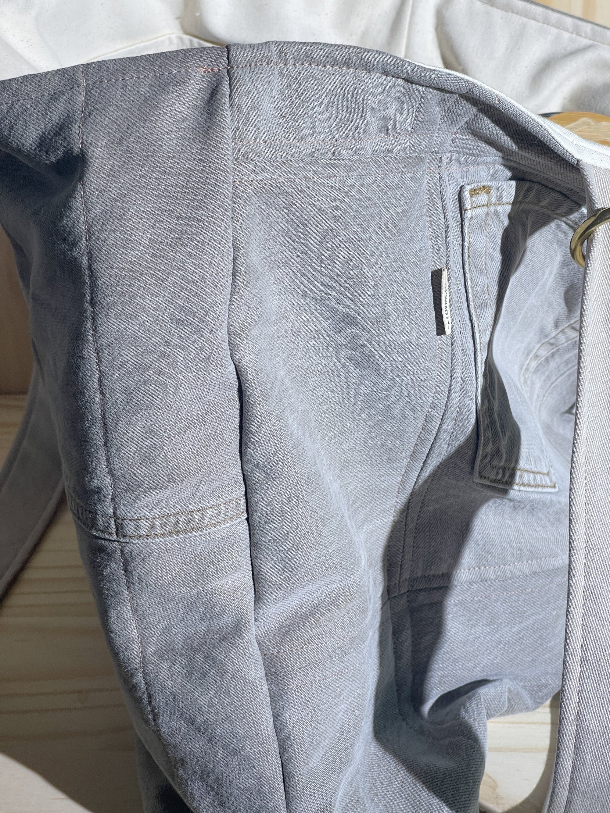Upcycled Large Quilted Tote Bag - Khaki Denim