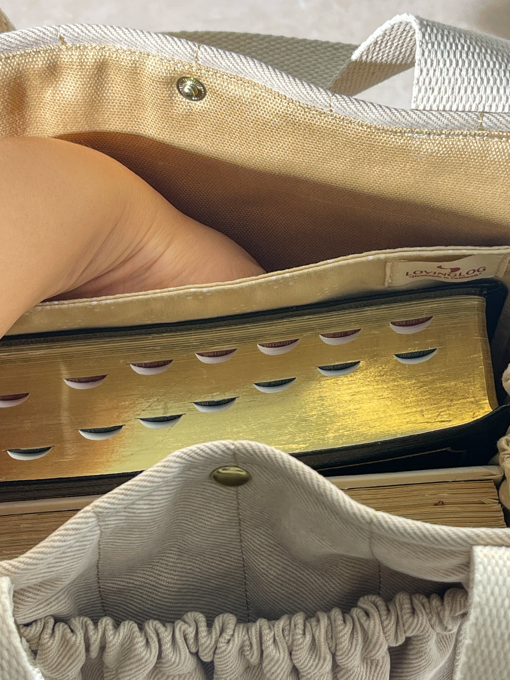 Book / Bible Tote - Upcycled Beige Denim (1) [4&quot; Tote]