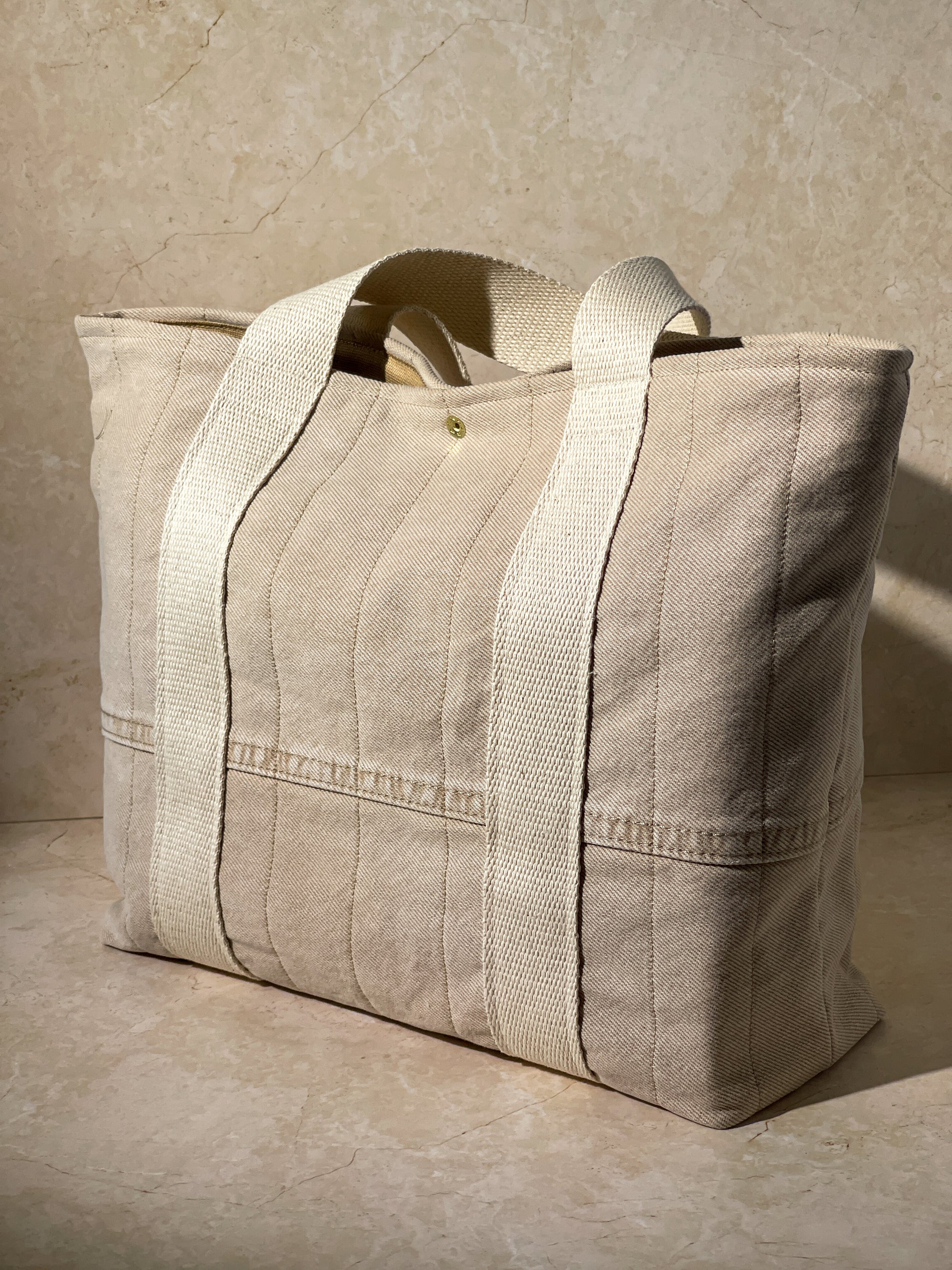 Book / Bible Tote - Upcycled Beige Denim (1) [4&quot; Tote]