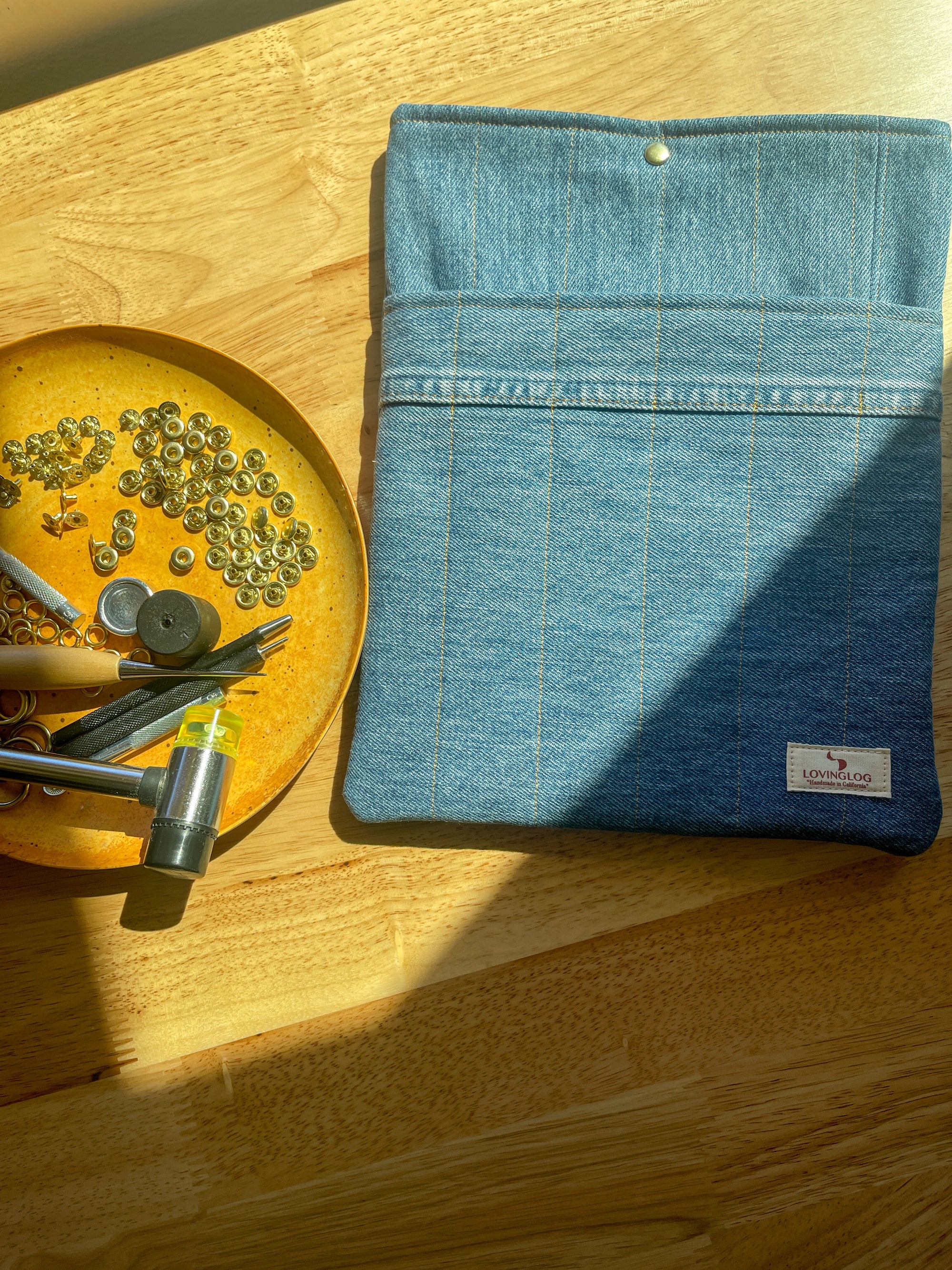 Upcycled Classic Book Sleeve - Blue Denim (1)