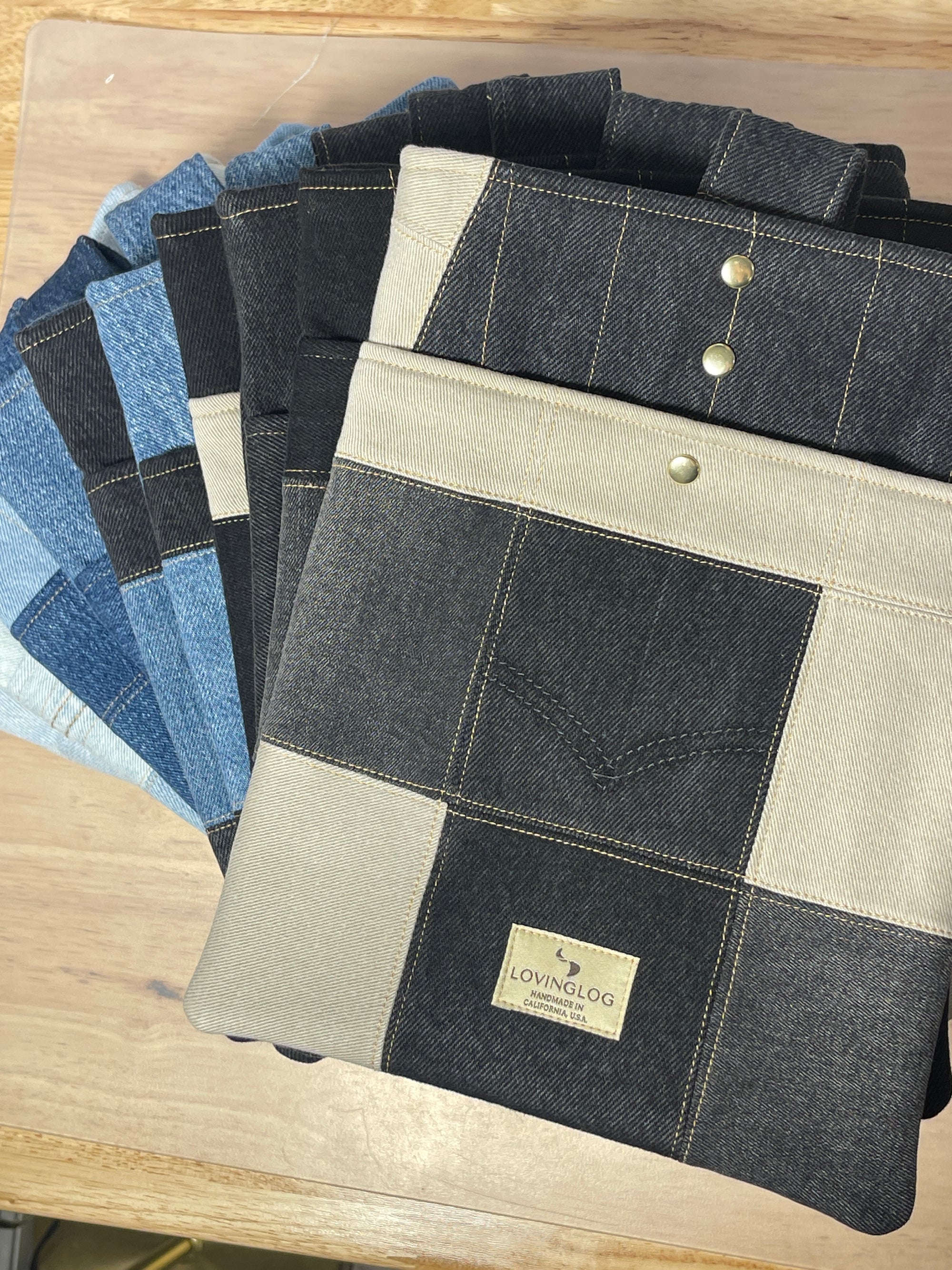 Upcycled Patched Classic Book Sleeve - Denim Jeans {