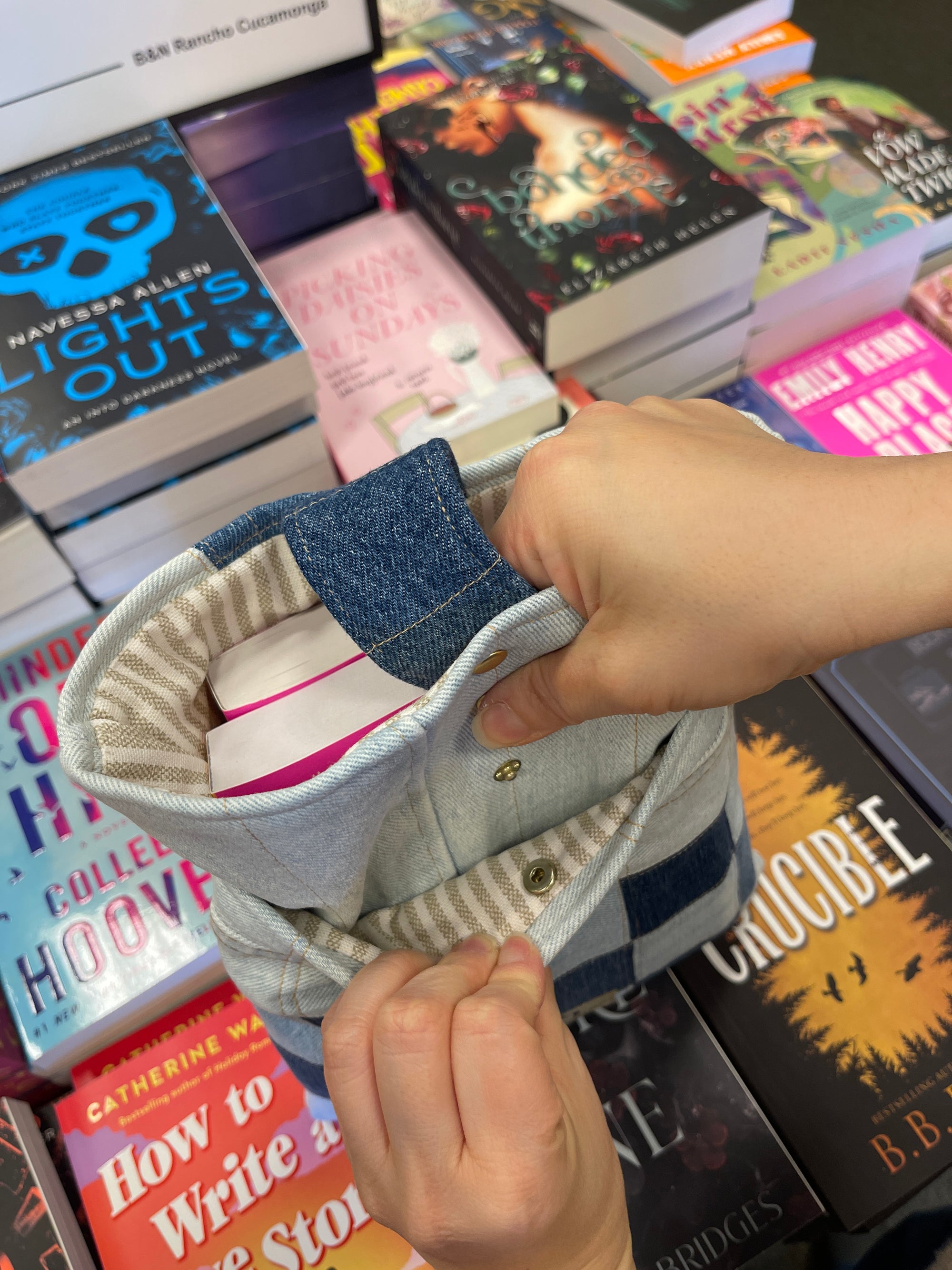 Upcycled Patched Classic Book Sleeve - Denim Jeans {