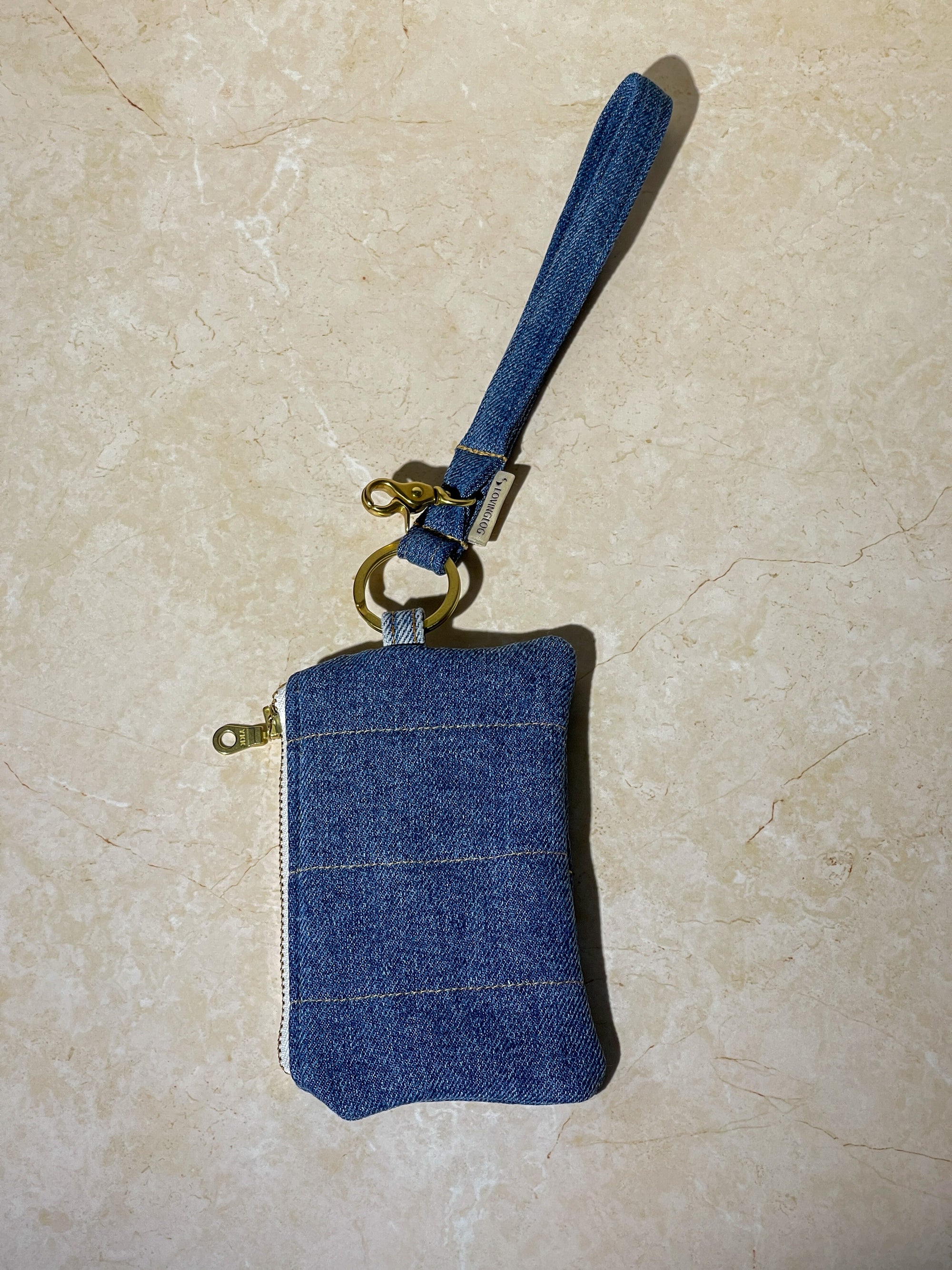 Upcycled Flat Keychain Pouch - Classic Blue Denim Jean Shade (Each)