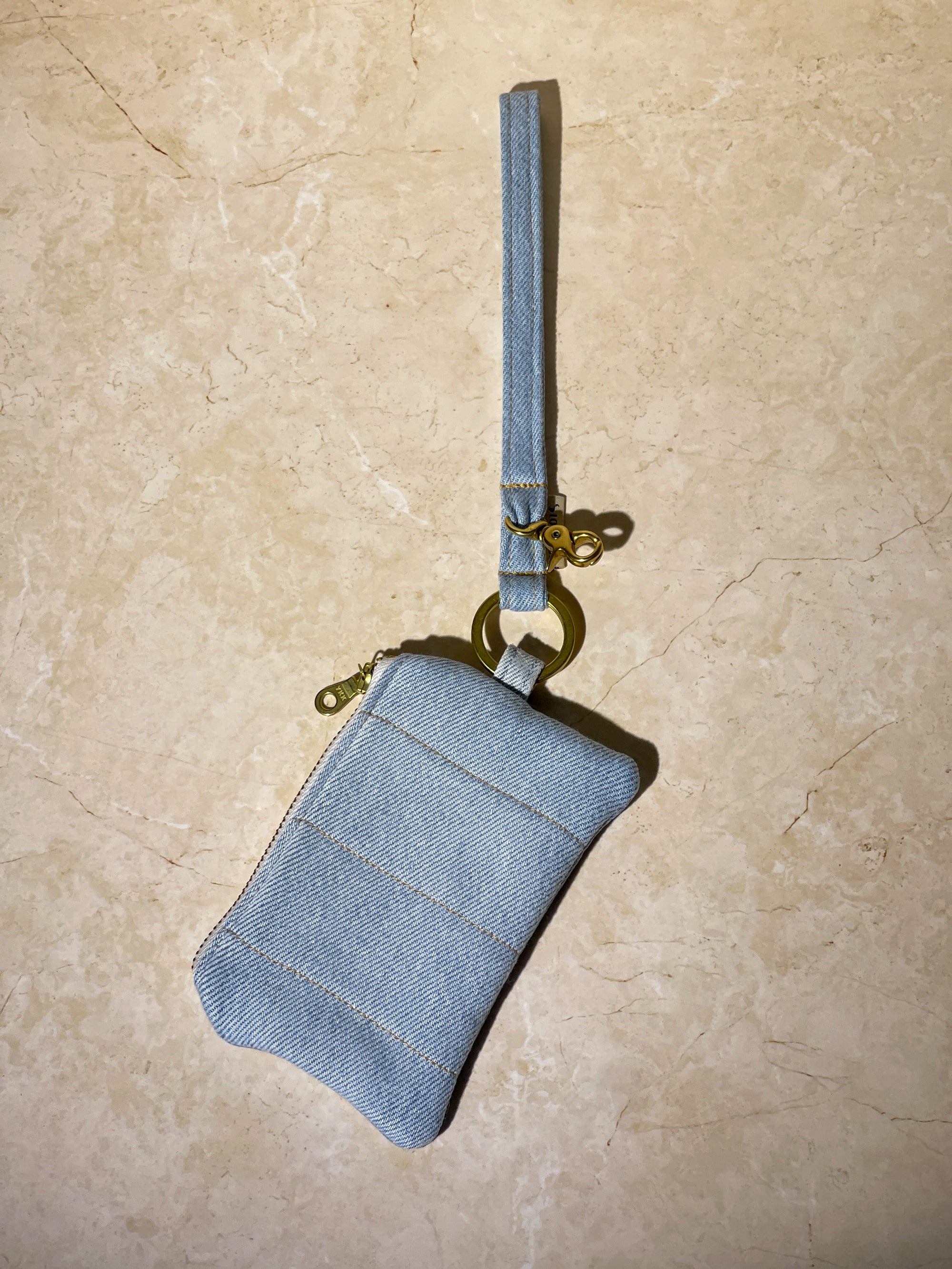 Upcycled Flat Keychain Pouch - Light Blue Denim Jean Shades (Each)
