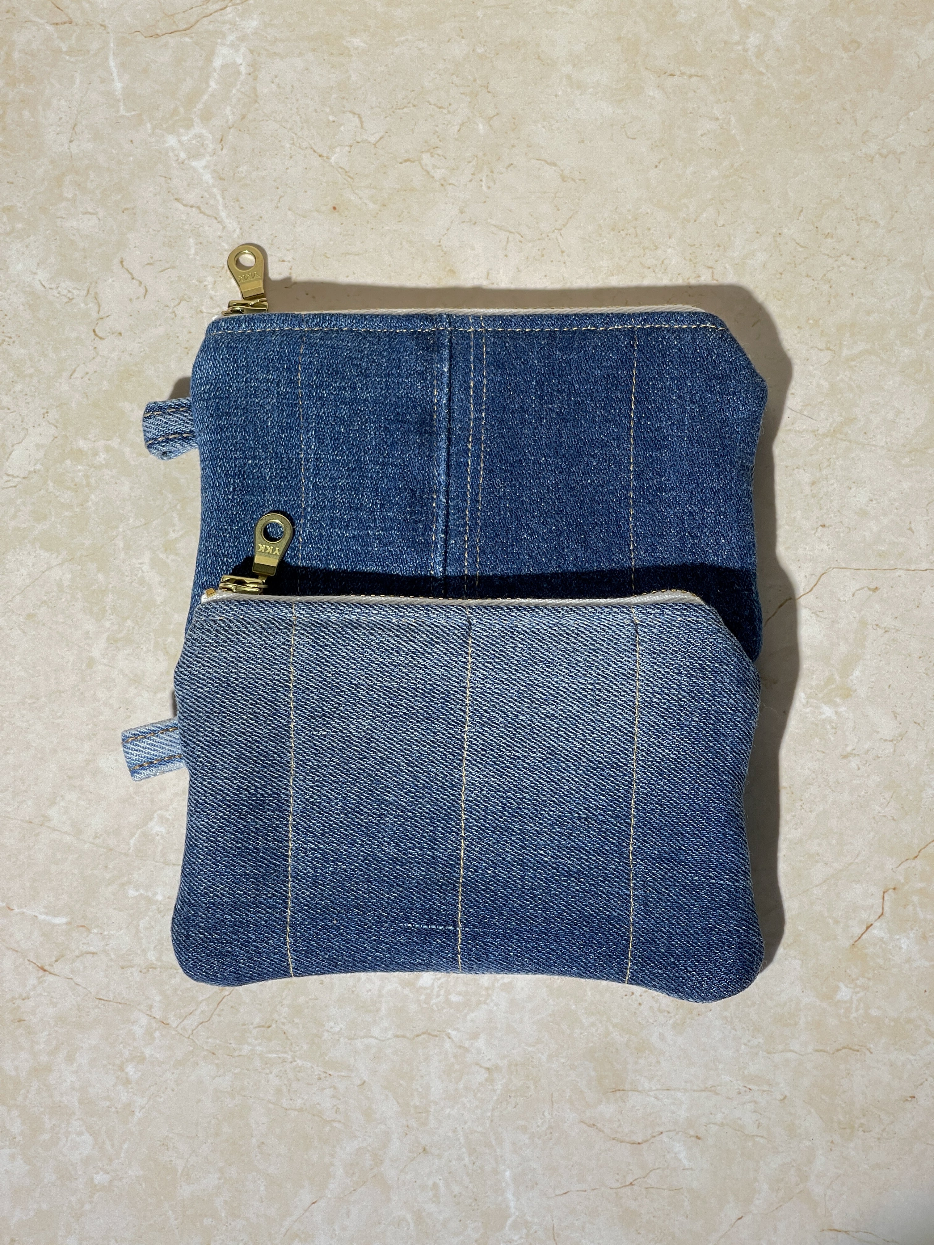 Upcycled Flat Keychain Pouch - Dark Blue Denim Jean Shade (Each