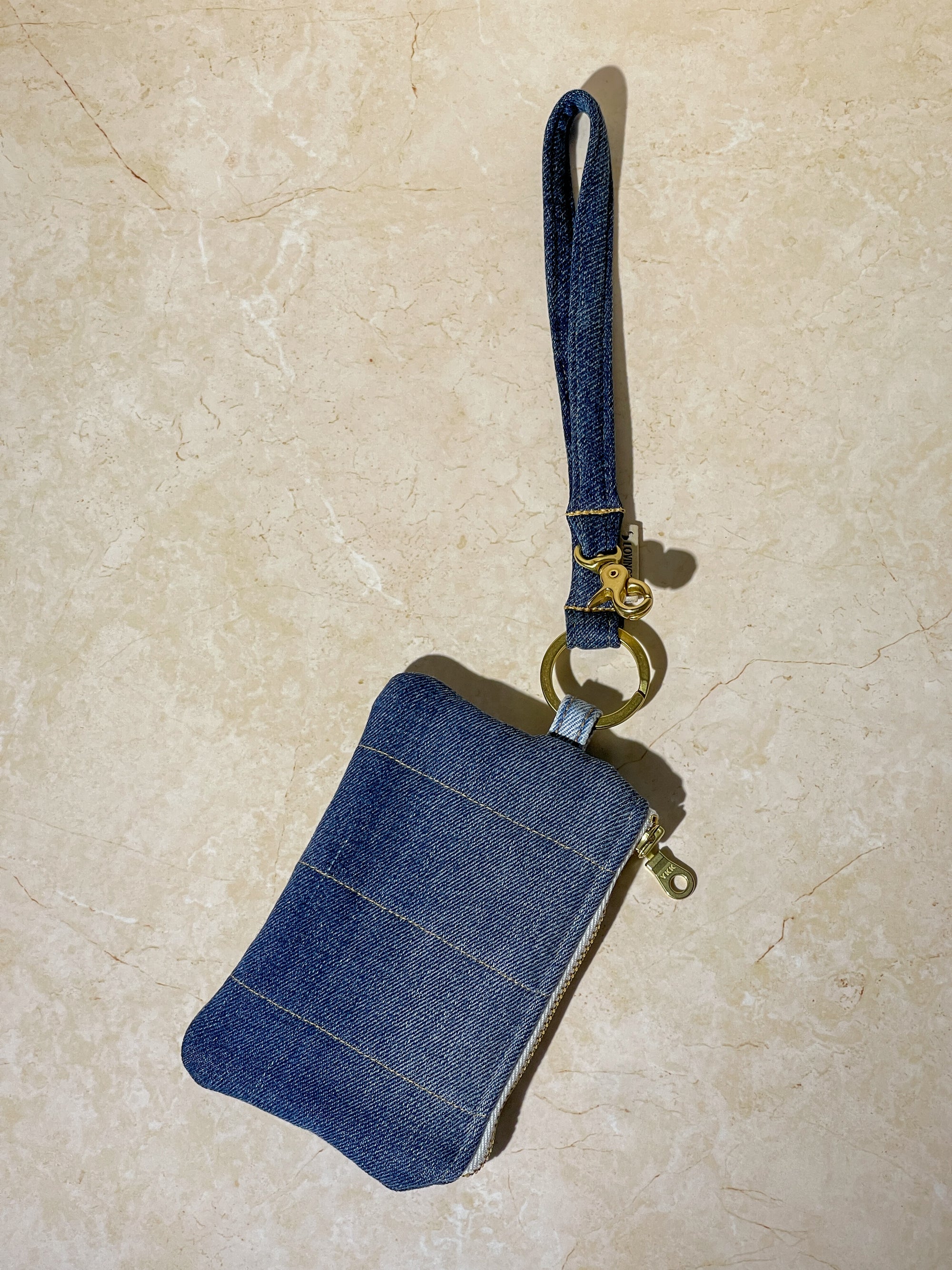 Upcycled Flat Keychain Pouch - Dark Blue Denim Jean Shade (Each)